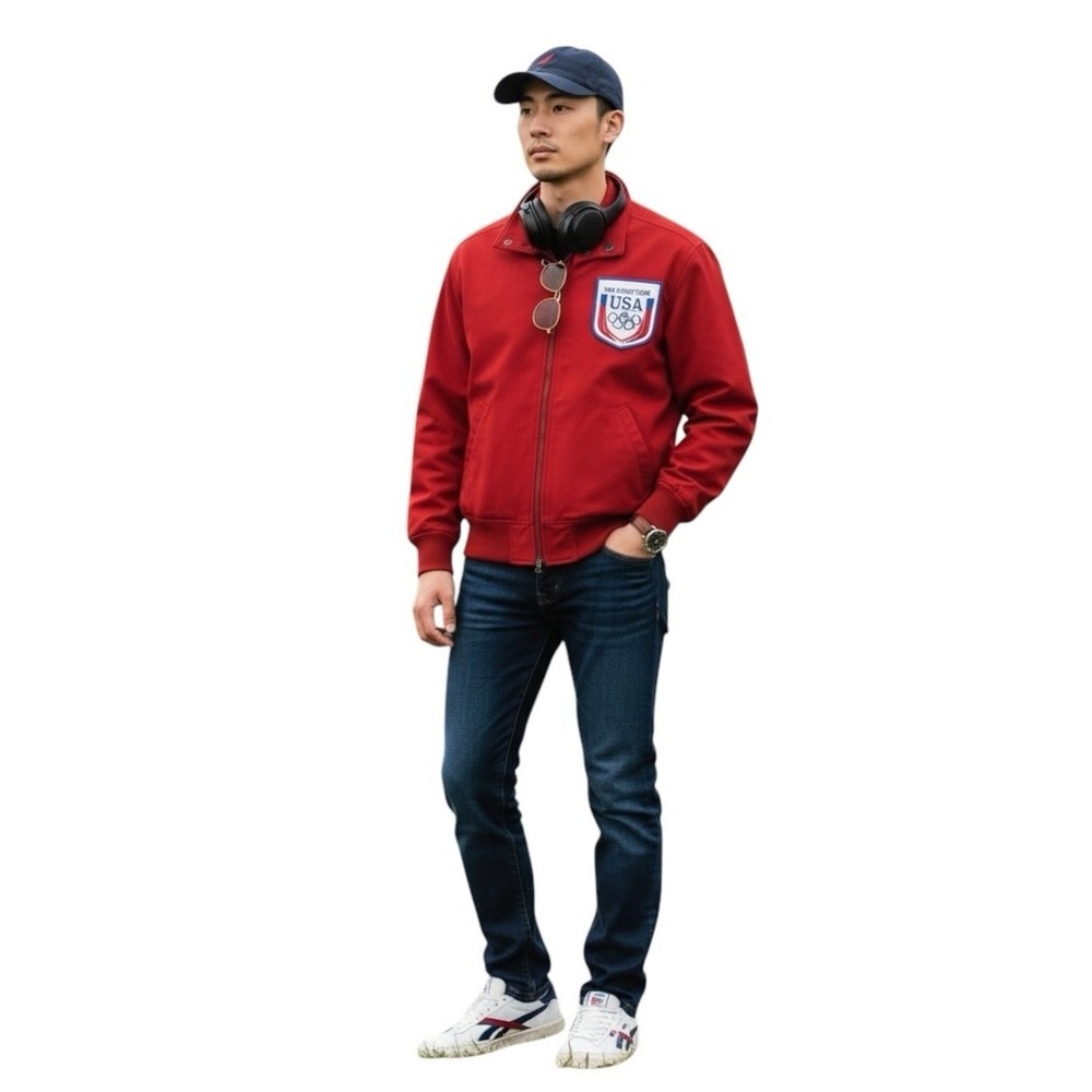 Nautica 1984 USA Olympic Team Bomber Jacket Red Full Zip Womens XS Vintage EUC